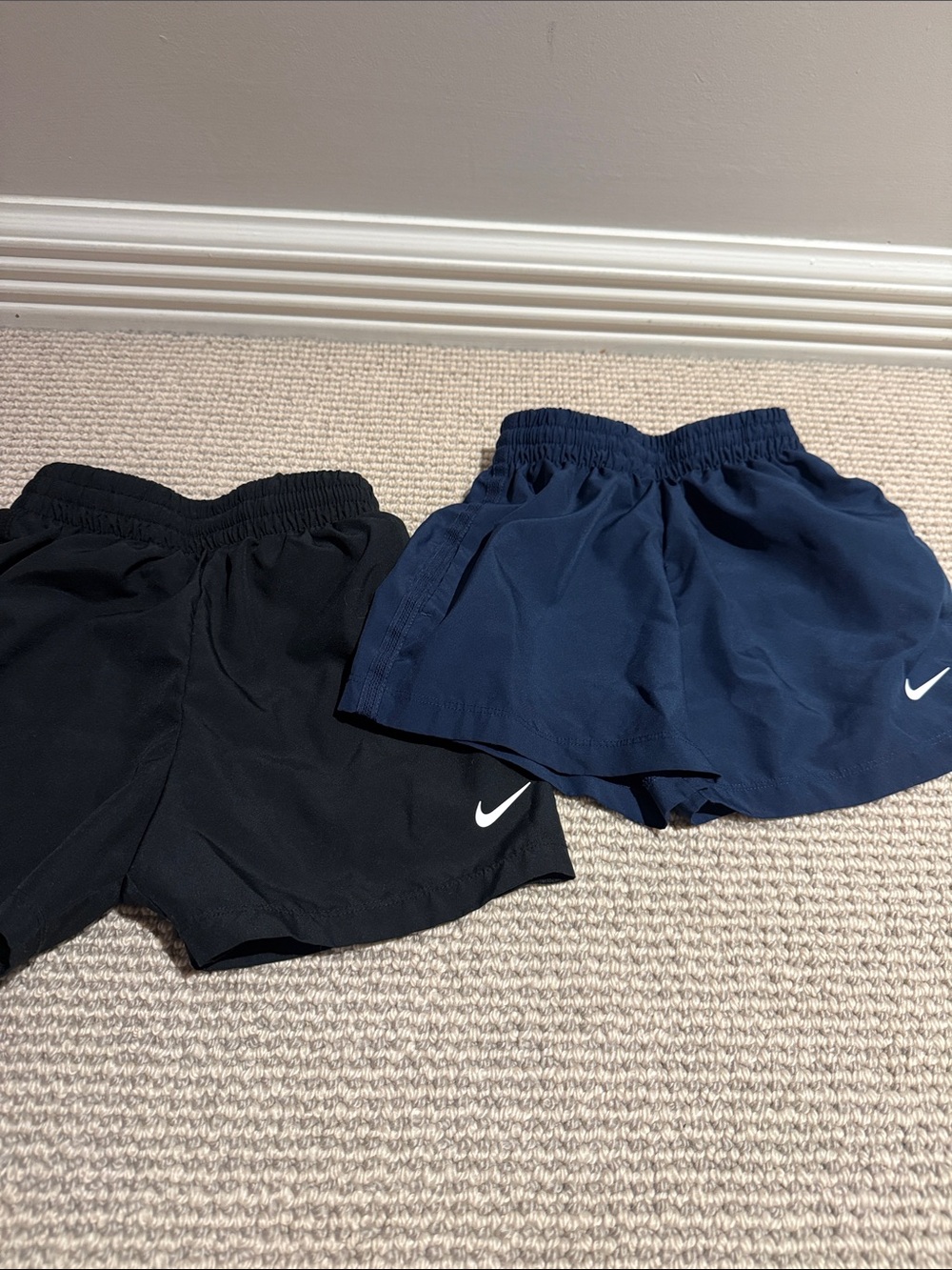 Nike Kids Black and Navy Swoosh Athletic Shorts Duo